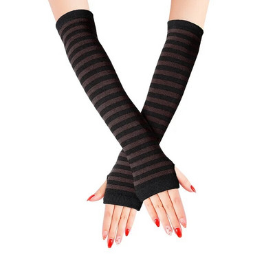 Talvine naiste kätesoojendaja sõrmedeta pikad kindad kootud triibulised soojad labakindad kaitsekäesoojendaja poolsõrmega varrukad