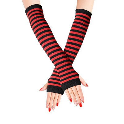 Talvine naiste kätesoojendaja sõrmedeta pikad kindad kootud triibulised soojad labakindad kaitsekäesoojendaja poolsõrmega varrukad