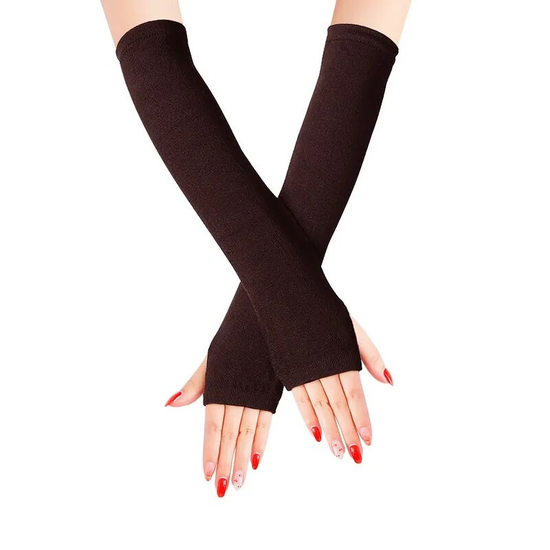 Talvine naiste kätesoojendaja sõrmedeta pikad kindad kootud triibulised soojad labakindad kaitsekäesoojendaja poolsõrmega varrukad