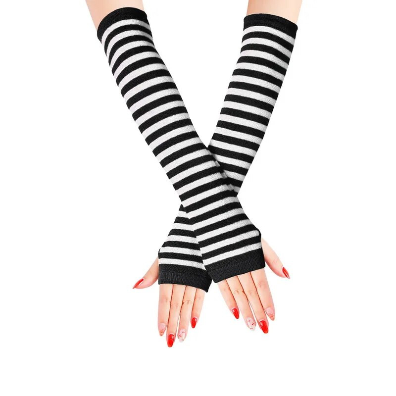 Talvine naiste kätesoojendaja sõrmedeta pikad kindad kootud triibulised soojad labakindad kaitsekäesoojendaja poolsõrmega varrukad