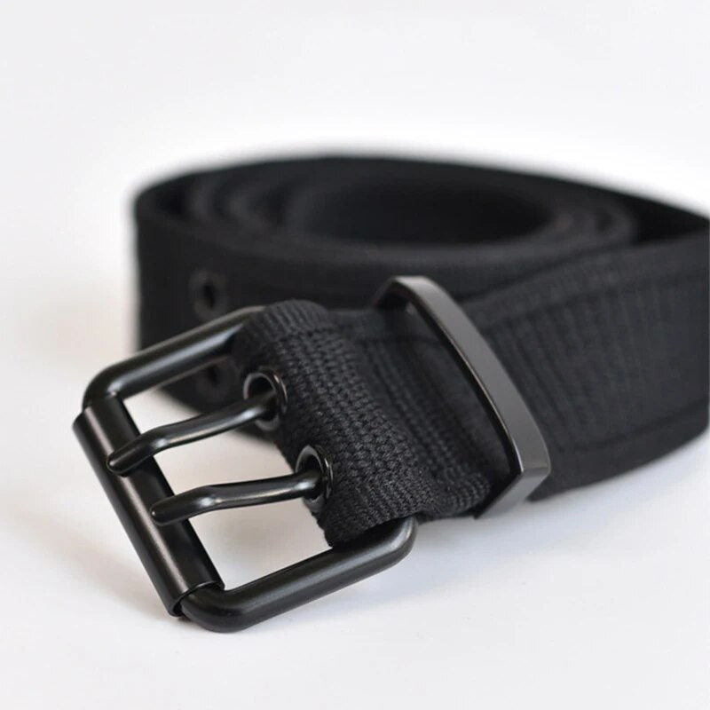 Brit stílusú férfi öv, nylon szövésű öv lyukas férfi deréköv nadrághoz farmernadrág nadrág ötvözet dupla tűs csatos derékpánt
