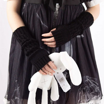 Дамски плетени ръкавици Покривало за ръце с половин пръст Готическа плетена дълга ръкавица Лолита Затоплящи ръце за момичета Зимни ръкавици без пръсти Ръкавици без пръсти