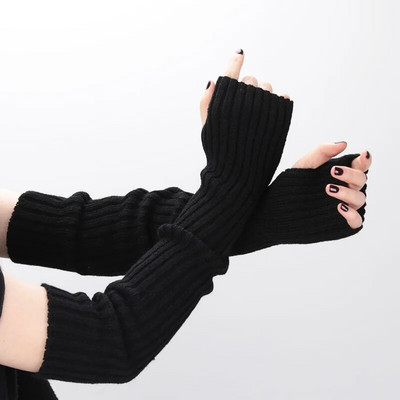 Mănuși lungi tricotate fără degete pentru femei, peste cot, încălzitoare de brațe, mâneci casual punk moale, accesorii gotice pentru femei, mănuși
