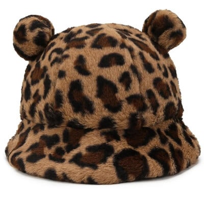 Korejiešu sieviešu siltas cepures rudens ziemas cepures leoparda kažokādas spainis cepure Lācis auss bumba plīša mīksts sildītājs sabiezināta aizsardzība kausa vāciņš