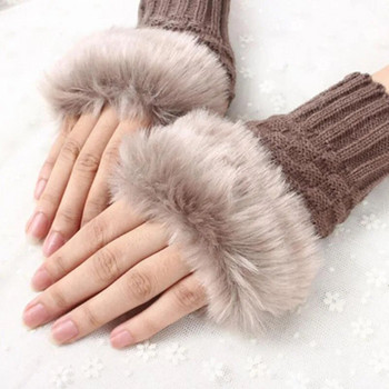 2022 Зимни Дамски Ръкавици По-топли Стилни Ръкавици Плетене Изкуствена Вълна Ръкавица Ръкавици Без Пръсти Заешка Кожа Ръкавици Ръка Китка Gants Femme Подарък