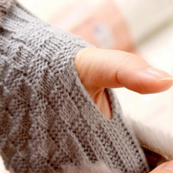 2022 Зимни Дамски Ръкавици По-топли Стилни Ръкавици Плетене Изкуствена Вълна Ръкавица Ръкавици Без Пръсти Заешка Кожа Ръкавици Ръка Китка Gants Femme Подарък