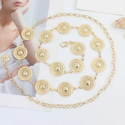 NAVAJO MEDALJON REMEN Vintage jugozapadno zlato 90-ih, filigranski metalni medaljon s okruglim žigom Concho lančić, remen Nakit i dodatak