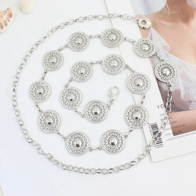 NAVAJO MEDALJON REMEN Vintage jugozapadno zlato 90-ih, filigranski metalni medaljon s okruglim žigom Concho lančić, remen Nakit i dodatak