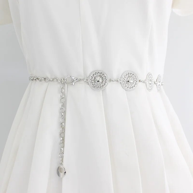 NAVAJO MEDALJON REMEN Vintage jugozapadno zlato 90-ih, filigranski metalni medaljon s okruglim žigom Concho lančić, remen Nakit i dodatak