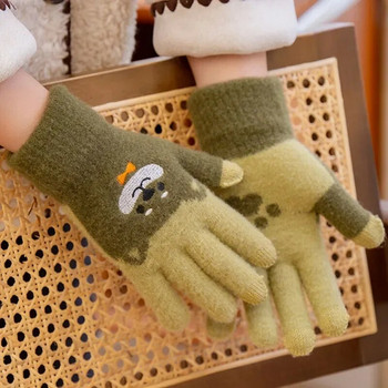 Унисекс сладки ръкавици с принт на кучета Мобилен телефон Плетени ръкавици със сензорен екран Зимни дебели и топли меки пухкави ръкавици за възрастни мъже и жени