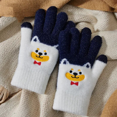 Unisex slatke rukavice s printom za pse, mobilni telefon, pletene rukavice s dodirnim zaslonom, zimske, debele i tople, meke pahuljaste rukavice za odrasle, muške, ženske
