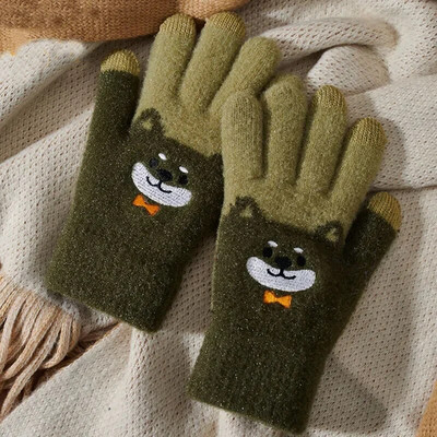 Unisex slatke rukavice s printom za pse, mobilni telefon, pletene rukavice s dodirnim zaslonom, zimske, debele i tople, meke pahuljaste rukavice za odrasle, muške, ženske