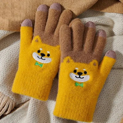 Unisex slatke rukavice s printom za pse, mobilni telefon, pletene rukavice s dodirnim zaslonom, zimske, debele i tople, meke pahuljaste rukavice za odrasle, muške, ženske