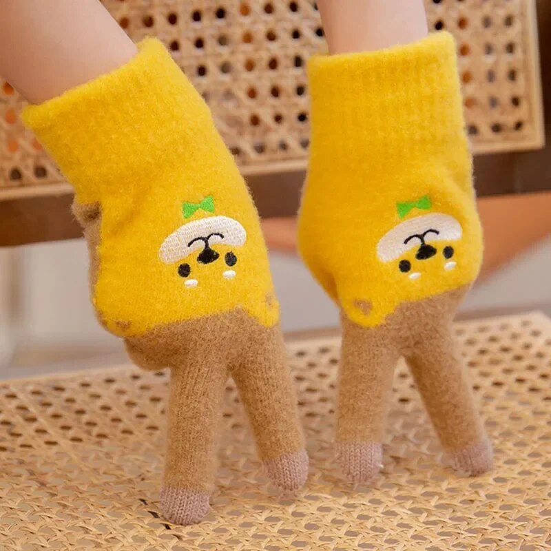 Unisex slatke rukavice s printom za pse, mobilni telefon, pletene rukavice s dodirnim zaslonom, zimske, debele i tople, meke pahuljaste rukavice za odrasle, muške, ženske