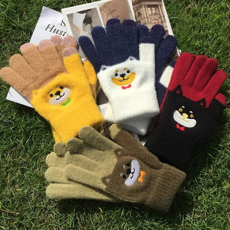 Unisex slatke rukavice s printom za pse, mobilni telefon, pletene rukavice s dodirnim zaslonom, zimske, debele i tople, meke pahuljaste rukavice za odrasle, muške, ženske