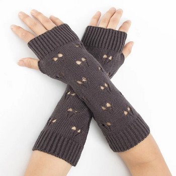 Дамски ръкавици Стилни топли ръкавици за ръце Зимни ръкавици Дамски ръкавици за плетене на една кука Плетене с кухи сърца с ръкавица Топли ръкавици без пръсти