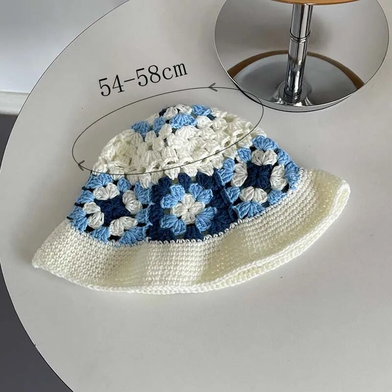 2023 Virágos horgolt vödörsapka női tavasz nyár kézzel készített kötött sapkák INS Koreai aranyos sapka Panama sapka