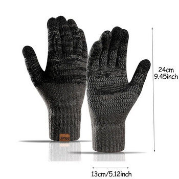 Зимни ръкавици за мъже Плетени големи топли ръкавици Колоездене Мъжки офис руно Неплъзгащ се сензорен екран Акрилни меки дебели ръкавици