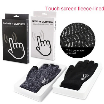 Нови зимни плетени ръкавици със сензорен екран за мъжки ръкавици за дамски топли двойки с плюш и удебелена неплъзгаща се вълна
