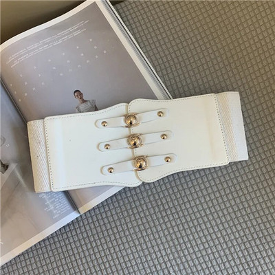 Σούπερ φαρδιά ζώνη μέσης για γυναίκες PU Δερμάτινο σώμα αδυνατίσματος Γυναικεία ζώνη φορέματος ελαστική λευκή μαύρη ζώνη κορσέ γυναικεία ζώνη