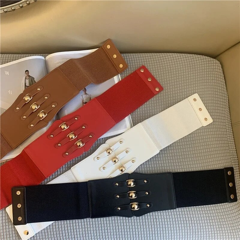 Σούπερ φαρδιά ζώνη μέσης για γυναίκες PU Δερμάτινο σώμα αδυνατίσματος Γυναικεία ζώνη φορέματος ελαστική λευκή μαύρη ζώνη κορσέ γυναικεία ζώνη