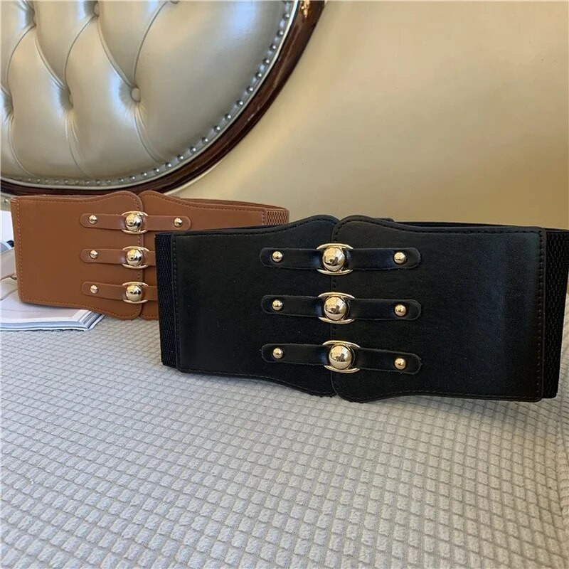 Σούπερ φαρδιά ζώνη μέσης για γυναίκες PU Δερμάτινο σώμα αδυνατίσματος Γυναικεία ζώνη φορέματος ελαστική λευκή μαύρη ζώνη κορσέ γυναικεία ζώνη