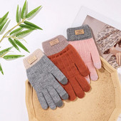 Rudens ziemas silti adīti pilni pirksti cimdi vienkrāsaini vilnas skārienekrāna dūraiņi plīša, biezināti, mīksti riteņbraukšanas cimdi