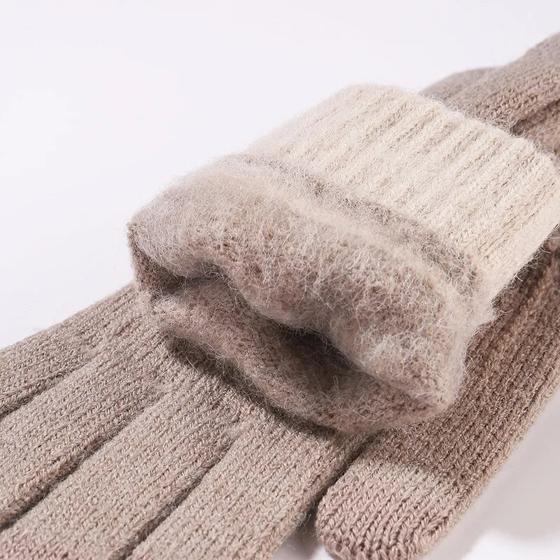 Rudens ziemas silti adīti pilni pirksti cimdi vienkrāsaini vilnas skārienekrāna dūraiņi plīša, biezināti, mīksti riteņbraukšanas cimdi