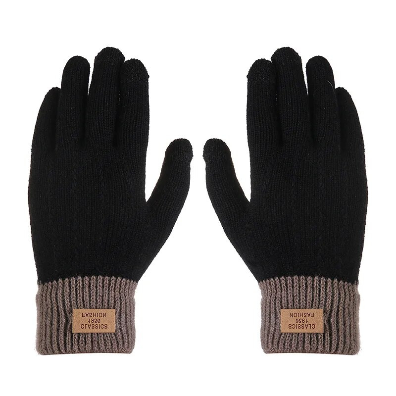 Rudens ziemas silti adīti pilni pirksti cimdi vienkrāsaini vilnas skārienekrāna dūraiņi plīša, biezināti, mīksti riteņbraukšanas cimdi