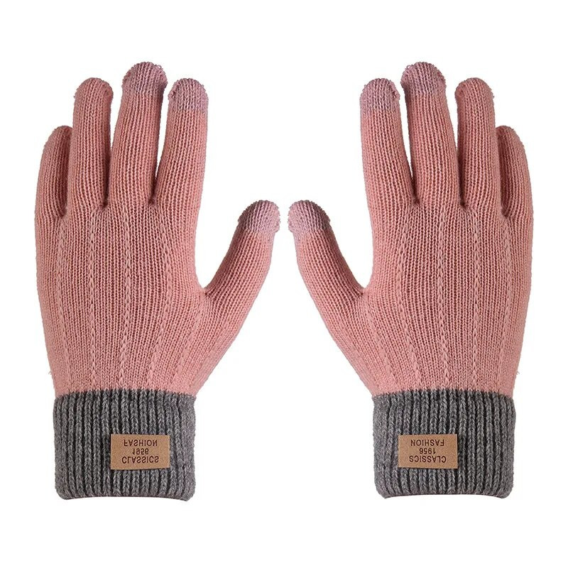 Rudens ziemas silti adīti pilni pirksti cimdi vienkrāsaini vilnas skārienekrāna dūraiņi plīša, biezināti, mīksti riteņbraukšanas cimdi