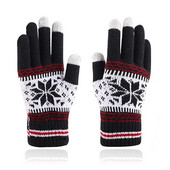 Nove zimske rukavice s ekranom osjetljivim na dodir za žene, muškarce, zadebljane tople, rastezljive pletene rukavice s otisnutim pahuljama, vunene rukavice s punim prstima