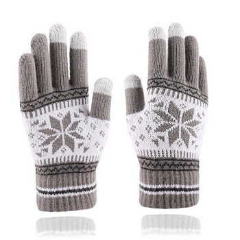Нови зимни ръкавици със сензорен екран за жени, мъже, отпечатани снежинки, удебелени, топли, еластични плетени ръкавици, вълнени ръкавици с пълни пръсти