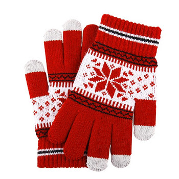 Νέα χειμωνιάτικα γάντια με οθόνη αφής για γυναίκες άντρες με στάμπα χιονιού χοντρό χοντρό ζεστό ελαστικό πλεκτό γάντια μάλλινα πλήρη γάντια