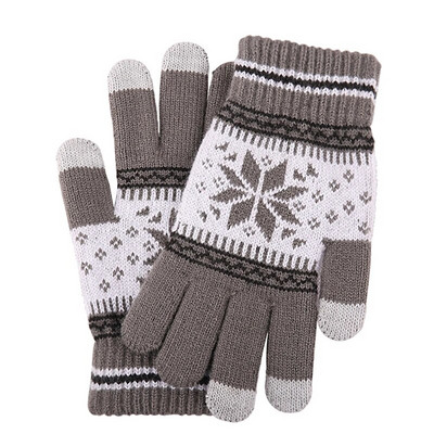 Nove zimske rukavice s ekranom osjetljivim na dodir za žene, muškarce, zadebljane tople, rastezljive pletene rukavice s otisnutim pahuljama, vunene rukavice s punim prstima