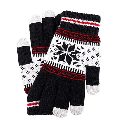 Nove zimske rukavice s ekranom osjetljivim na dodir za žene, muškarce, zadebljane tople, rastezljive pletene rukavice s otisnutim pahuljama, vunene rukavice s punim prstima