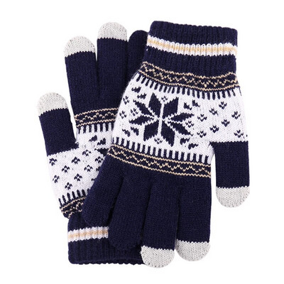 Nove zimske rukavice s ekranom osjetljivim na dodir za žene, muškarce, zadebljane tople, rastezljive pletene rukavice s otisnutim pahuljama, vunene rukavice s punim prstima