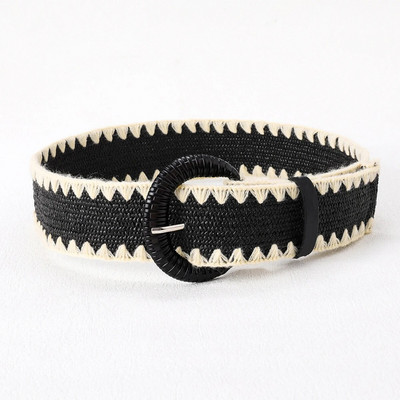 Novi boho ženski pojasevi s kopčom za proljeće ljeto, modni ženski pleteni široki remen, dizajnerski tkani elastični PP pojas od slame i trave