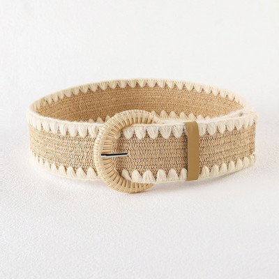 Novi boho ženski pojasevi s kopčom za proljeće ljeto, modni ženski pleteni široki remen, dizajnerski tkani elastični PP pojas od slame i trave