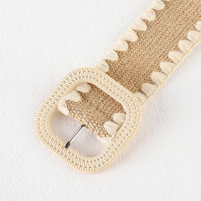 Novi boho ženski pojasevi s kopčom za proljeće ljeto, modni ženski pleteni široki remen, dizajnerski tkani elastični PP pojas od slame i trave