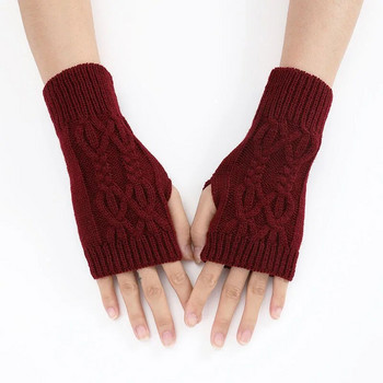 Зимни плетени едноцветни ръкавици без пръсти, разтегливи ръкавици със сензорен екран, ръкавици с ръкавици за ръце на открито, колоездене на открито, шофиране, еластични ръкавици