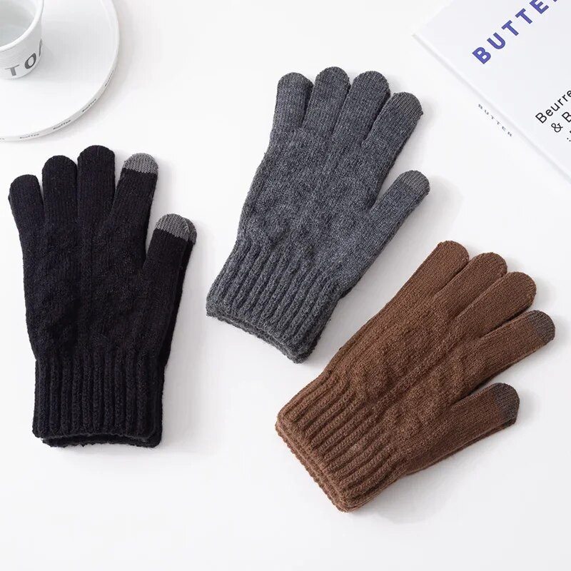 Winter Thicken Keep Warm Muške pletene rukavice Jednobojne sive crne visoke kvalitete Poslovna vožnja Biciklizam Puni prsti Muške rukavice
