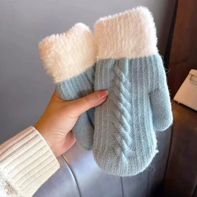 1 par zimskih toplih vunenih pletenih rukavica za žene Thicken Twist Flowers rukavice jednobojne biciklističke rukavice na otvorenom pune prste