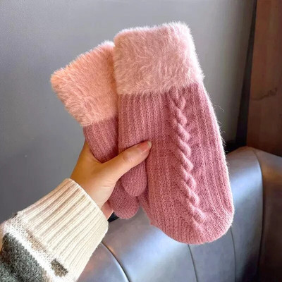 1 par zimskih toplih vunenih pletenih rukavica za žene Thicken Twist Flowers rukavice jednobojne biciklističke rukavice na otvorenom pune prste