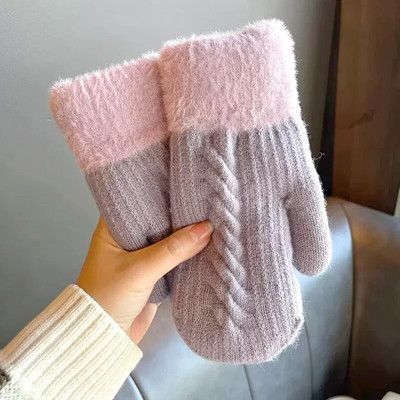 1 par zimskih toplih vunenih pletenih rukavica za žene Thicken Twist Flowers rukavice jednobojne biciklističke rukavice na otvorenom pune prste