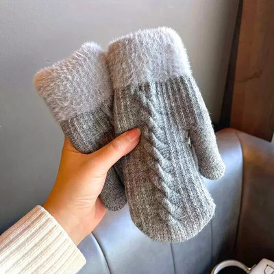 1 par zimskih toplih vunenih pletenih rukavica za žene Thicken Twist Flowers rukavice jednobojne biciklističke rukavice na otvorenom pune prste