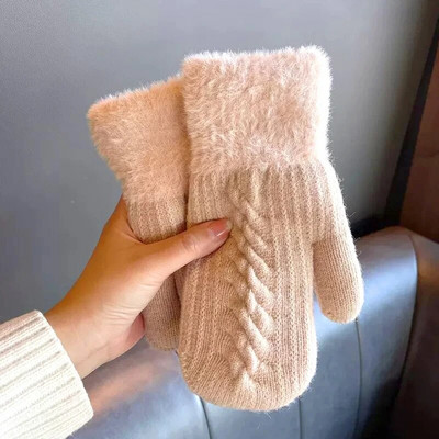 1 par zimskih toplih vunenih pletenih rukavica za žene Thicken Twist Flowers rukavice jednobojne biciklističke rukavice na otvorenom pune prste