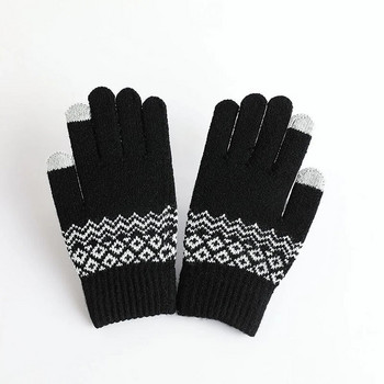 1 ζευγάρι φθινοπωρινά χειμωνιάτικα πλεκτά γάντια με οθόνη αφής για γυναίκες άντρες μάλλινα πλεκτά χοντρά γάντια για σκι σε όλο το δάχτυλο