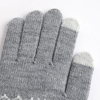 1 ζευγάρι φθινοπωρινά χειμωνιάτικα πλεκτά γάντια με οθόνη αφής για γυναίκες άντρες μάλλινα πλεκτά χοντρά γάντια για σκι σε όλο το δάχτυλο