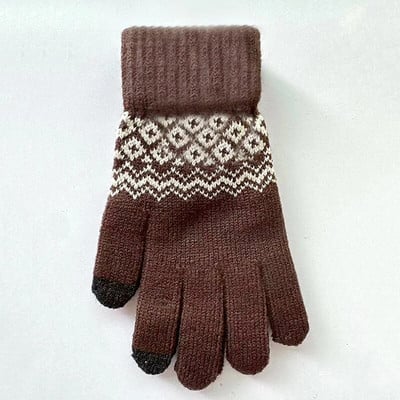 1 pereche de mănuși tricotate cu ecran tactil, toamnă iarnă, pentru femei, bărbați, tricot din lână, mănuși îngroșate, elastice, calde, mănuși de schi cu degetul complet