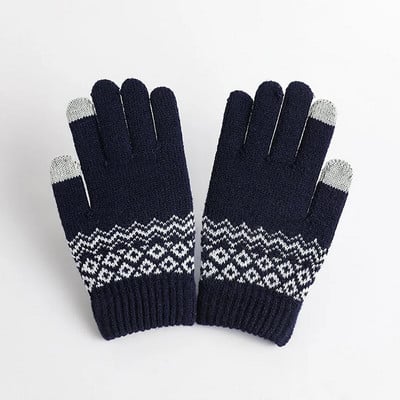 1 pereche de mănuși tricotate cu ecran tactil, toamnă iarnă, pentru femei, bărbați, tricot din lână, mănuși îngroșate, elastice, calde, mănuși de schi cu degetul complet